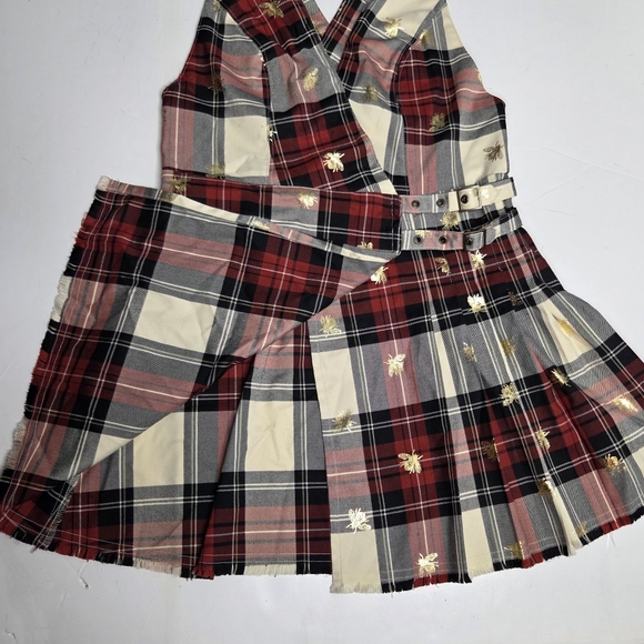 Urban Outfitters Plaid Bee Wrap Dress Jumper Size M Pleated Punk Goth Academia - Picture 4 of 11